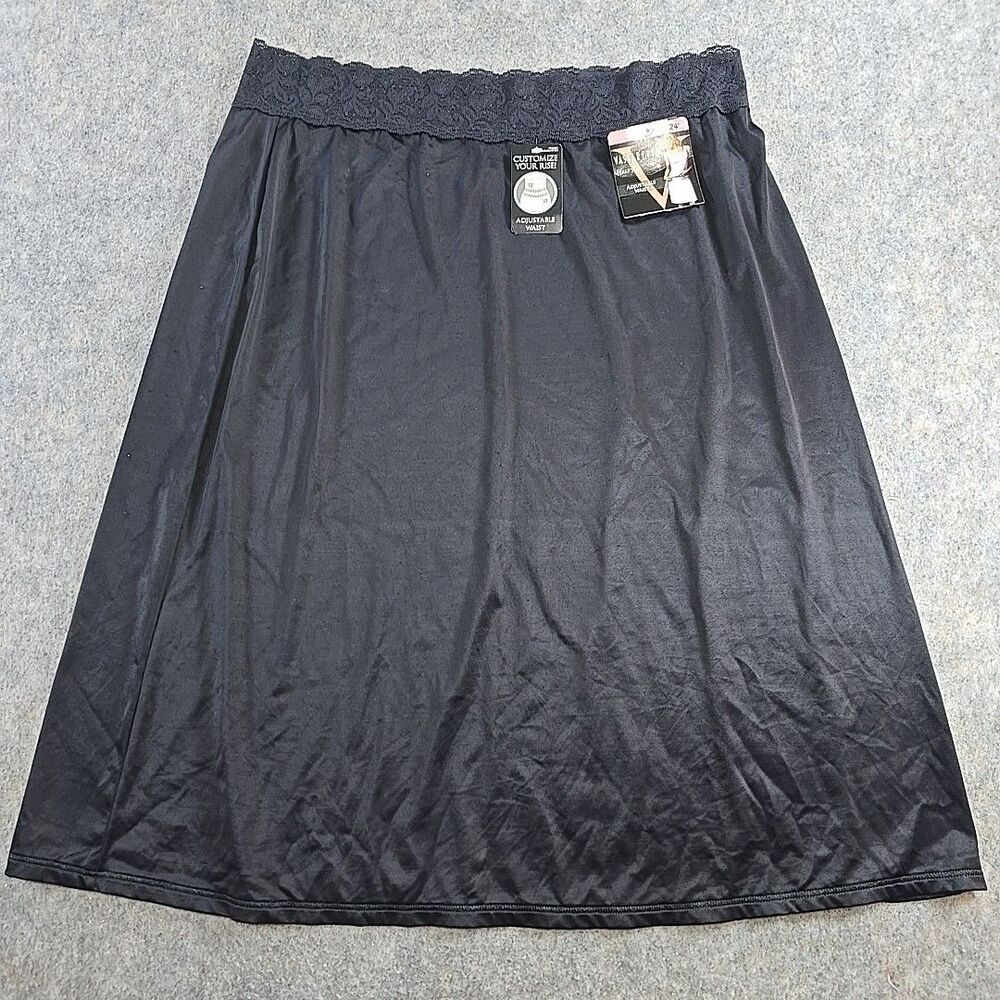 Vassarette 11073 Half Slip Women's Size Large Black w Lace Waistline 24" Length